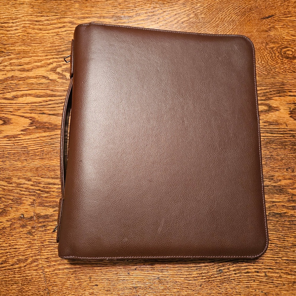 Day Timer Brown Faux Leather Zippered Portfolio Case Handle Business Organizer